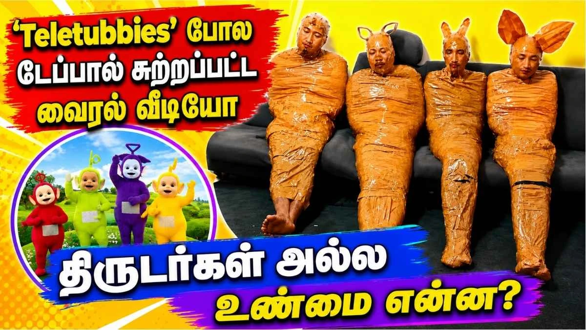 'Teletubbies' போல டேப்பால் சுற்றப்பட்ட வைரல் காணொலி : திருடர்கள் அல்ல; உண்மை என்ன?