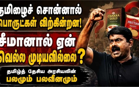 தமிழைச் சொன்னால் பொருட்கள் விற்கின்றன; சீமானுக்கு வாக்குகள் ஏன் கிடைக்கவில்லை?  சீமான் அரசியலின் பலமும் பலவீனமும்: தமிழ்த் தேசியம் ஆட்சியாக மாறாதது ஏன்?
