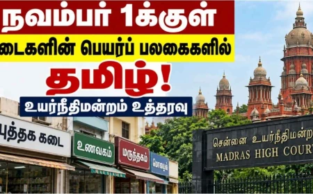 இனியும் கால அவகாசம் தர முடியாது ; நவம்பர் 1, 2026 க்குள்  கடைகளின் பெயர்ப் பலகைகளில் தமிழ் கட்டாயம்! தமிழ்நாடு முழுவதும் அமல்படுத்த சென்னை உயர்நீதிமன்றம் உத்தரவு