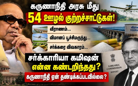 வீராணம் முதல் விமானப் பூச்சிமருந்து, சர்க்கரை விவகாரம் வரை… கருணாநிதி அரசு மீது 54 ஊழல் குற்றச்சாட்டுகள்! சர்க்காரியா கமிஷன் என்ன கண்டறிந்தது?  கருணாநிதி ஏன் தண்டிக்கப்படவில்லை ?!