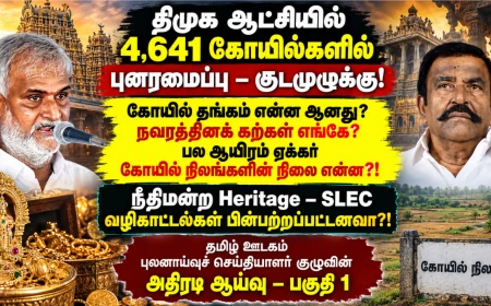திமுக ஆட்சியில் 4,641 கோயில்களில் குடமுழுக்கு: தங்கம், நவரத்தினங்கள், கோயில் நிலங்களின் நிலை என்ன? நீதிமன்றத் தீர்ப்புகளின் அடிப்படையில் எழும் அடுக்கடுக்கான கேள்விகள் !